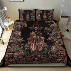 Skull Satanic Wood Cross Demon Madness 3 Piece Duvet Set Pentagram Corner Version Original Color Edited Version