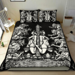 Skull Satanic Wood Cross Demon blitzkrieg 3 Piece Duvet Set Cross Corner Version Black And White Edited Version