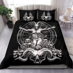 Satanic Skull Demon Goat Woman With Serpents Black And White Version 3 Piece Duvet Set