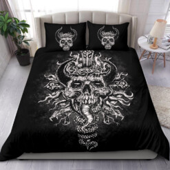 Skull Crowned Demon Serpent 3 Piece Duvet Set Black And White Version