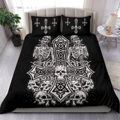 Skull Skeleton Inverted Cross 3 Piece Duvet Set Version # 4