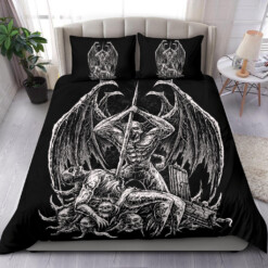 Skull Winged Demon Slaying 3 Piece Duvet Set Black And White Version