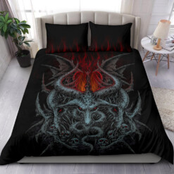 Skull Satanic Goat Winged Demon Flame 3 Piece Duvet Set Red Flame Version