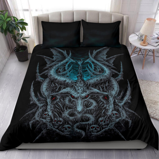 Skull Satanic Goat Wing 3 Piece Duvet Set Color Version