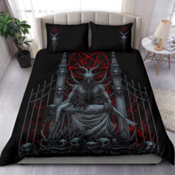 Skull Satanic Goat Satanic Pentagram Serpent Delivered To The Pearly Gates 3 Piece Duvet Set Color Version