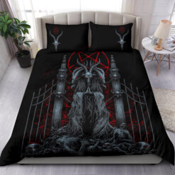 Skull Satanic Goat Satanic Pentagram Welcome To Hell 3 Piece Duvet Set Color Version