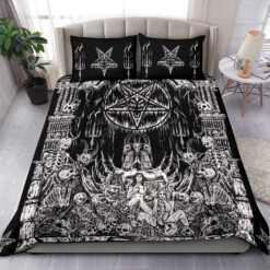 Skull Demon Satanic Pentagram Satanic Goat Priest Candle 3 Piece Duvet Set With Pentagram Bottom Corners