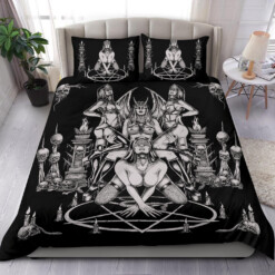 Skull Satanic Pentagram Serpent Impaled Erotic Demon Foursome 3 Piece Duvet Set