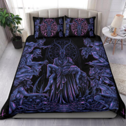 Skull Baphomet Goat Demon Frenzy 3 Piece Duvet Set Night Blue Pink