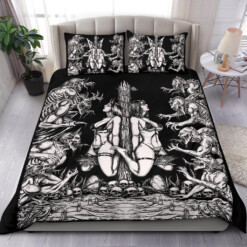 Skull Satanic Wood Cross Demon blitzkrieg 3 Piece Duvet Set Black And White Edited Version