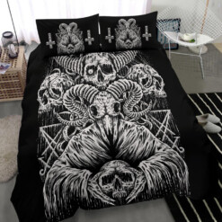 Satanic Skull Demon Inverted Skull Cross 3 Piece Duvet Set