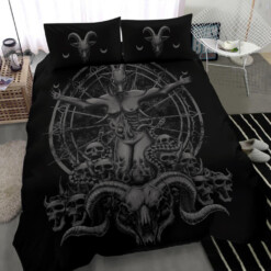 Satanic Skull Demon Goat Woman 3 Piece Duvet Set Grey Version