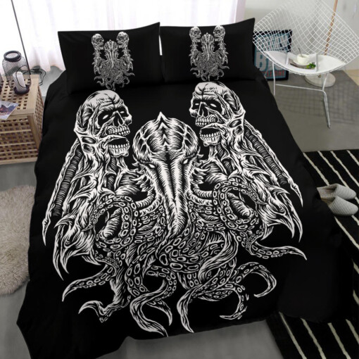 Skull Demon Winged Octopus 3 Piece Duvet Set