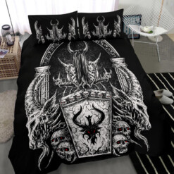 Skull Demon Shrine Black And White Red Eye Version 3 Piece Duvet Set