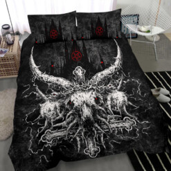 Skull Satanic Crowned Goat With Inverted Pentagram Night Church 3 Piece Duvet Set