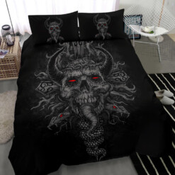 Skull Crowned Demon With Demon Serpents Awesome Grey Red Eye Version 3 Piece Duvet Set