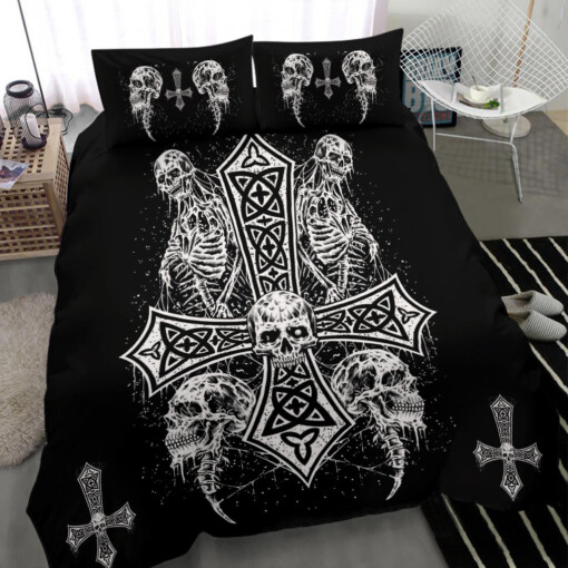 Inverted Skull Skeleton Cross 3 Piece Duvet Set Version # 1
