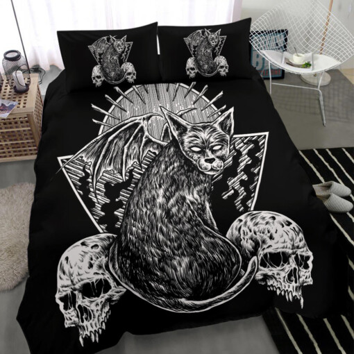 Gothic Skull Winged Cat Big Cat Version 3 Piece Duvet Set