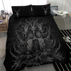 Skull Skeleton Satanic Goat Killer White Eye Grey Version 3 Piece Duvet Set