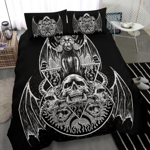 Skull Gothic Bat Wing Demon Cat 3 Piece Duvet Set