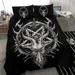 Skull Satanic Pentagram Goat Serpent 3 Piece Duvet Set Black And White Version