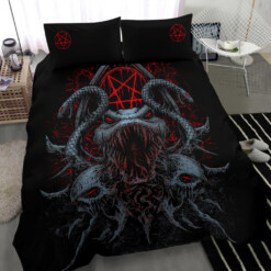 Skull Demon Serpent Satanic Pentagram Shrine 3 Piece Duvet Set Color Version