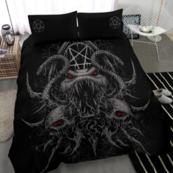 Skull Demon Serpent Satanic Pentagram 3 Piece Duvet Set Killer Grey Red Eye