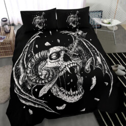 Skull Exploding Demon Bat Wing Dagger 3 Piece Duvet Set Bat Demon Wing Version