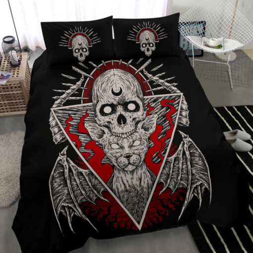 Skull Gothic Occult Cat 3 Piece Duvet Set New Red Version