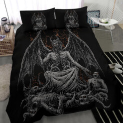 Skull Skeleton Satanic Bat Wing Demon God 3 Piece Duvet Set Dark Version