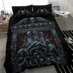 Skull Skeleton Demon Bat Skull Death Shrine 3 Piece Duvet Set Color Version