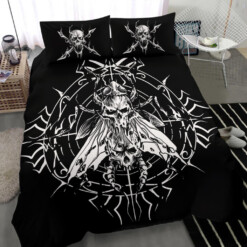 Skull Gothic Evil Fly 3 Piece Duvet Set Black And White