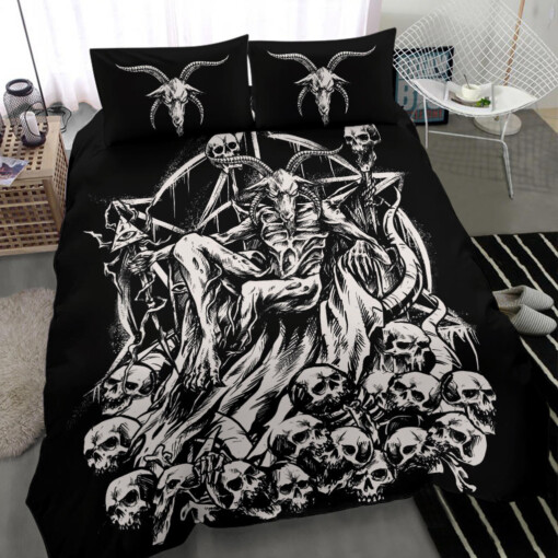 Skull Satanic Goat Impaled Skull Throne 3 Piece Duvet Set