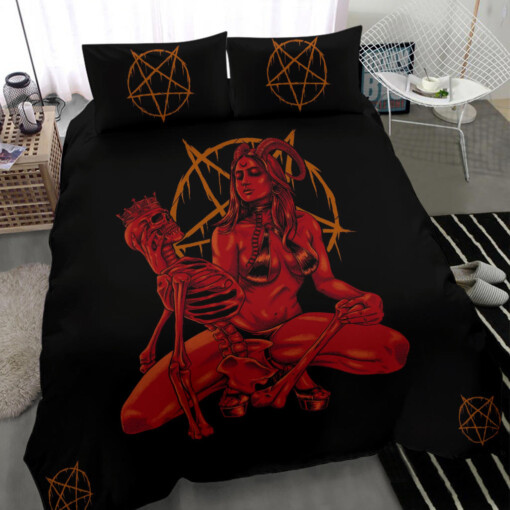 Skull Satanic Pentagram Occult Demon 3 Piece Duvet Set Color Version