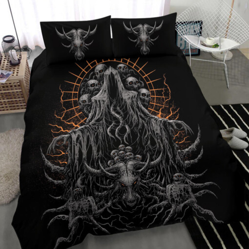 Skull Skeleton Satanic Demon Goat Hooded Demon 3 Piece Duvet Set Dark Version