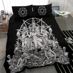 Skull Demon Serpent Flesh Gluttony Throne 3 Piece Duvet Set Black And White