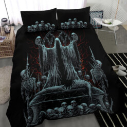 Skull Hooded Demon Impaled Coffin Shrine 3 Piece Duvet Set Color Version