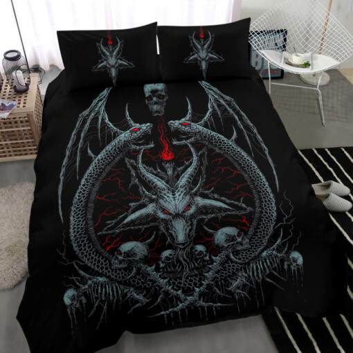 Skull Demon Satanic Goat Satanic Pentagram Serpent 3 Piece Duvet Set Color Version