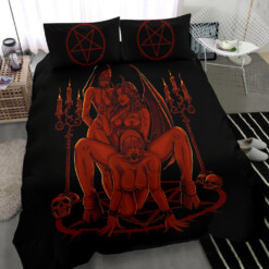 Skull Satanic Pentagram Thorn Candle Satanic Cross Erotic Possession 3 Piece Duvet Set New Flame Red