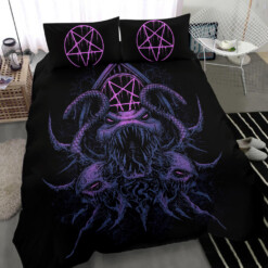 Skull Demon Serpent Satanic Pentagram 3 Piece Duvet Set Night Blue Pink Tint