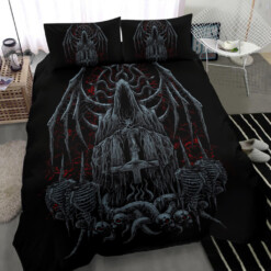 Skull Headless Savior Inverted Cross Hooded Batwing Demon Serpent 3 Piece Duvet Set Color Version