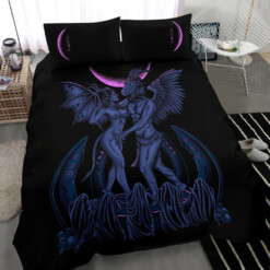 Skull Satanic Pentagram Baphomet Erotic Demon Shrine 3 Piece Duvet Set Erotic Blue Pink