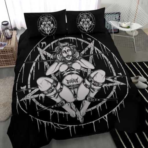 Demon Satanic Pentagram Chained To Sin And Lovin It 3 Piece Duvet Set Oversized Pentagram Version