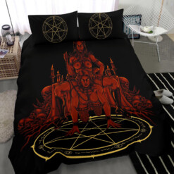 Skull Satanic Pentagram Demon Chained Hot And Ready 3 Piece Duvet Set Red Hellfire