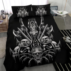 Skull Viking Thor's Hammer Sword 3 Piece Duvet Set Awesome Demon Black And White