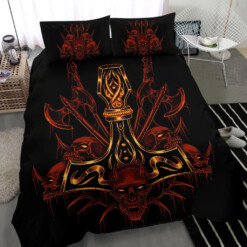 Skull Viking Thor's Hammer Sword 3 Piece Duvet Set Awesome Red Flame