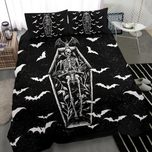 Bat Skull Skeleton Coffin Shrine 3 piece duvet set