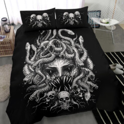 Skull Medusa Demon Goddess Eternal Revenge Of the Injustice Violation 3 Piece Duvet Set Black And White