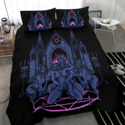 Skull Satanic Pentagram Demon Lucifer's Chapel Of Flesh 3 Piece Duvet Set Sexy Blue Pink