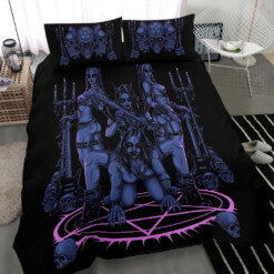 Skull Satanic Pentagram Ultimate Black Metal Lover Demon 3 Piece Duvet Set Erotic Blue Pink